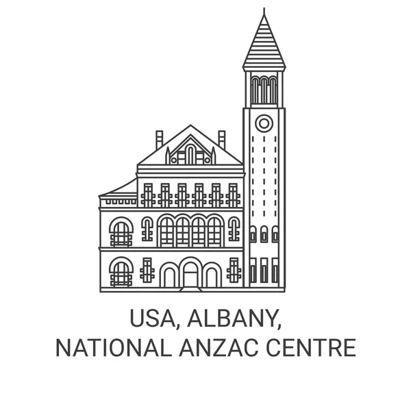 アメリカ オールバニ 国立Anzacセンター旅行ランドマークラインベクトルイラスト — ストックベクタ