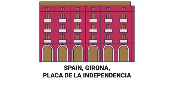 Ισπανία Girona Placa Independencia Ταξίδια Ορόσημο Γραμμή Διανυσματική Απεικόνιση — Διανυσματικό Αρχείο