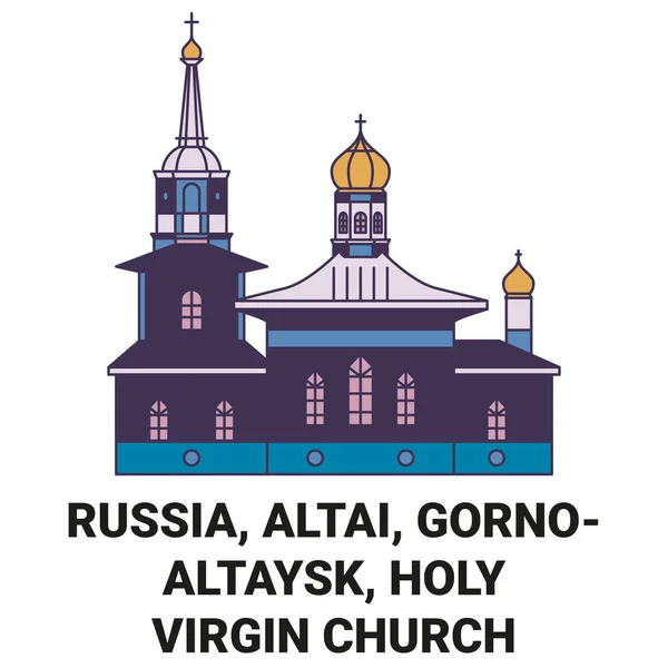 Rússia Altai Gornoaltaysk Santa Virgem Igreja Viagens Marco Linha Vetor — Vetor de Stock