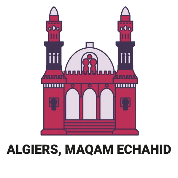 Algiers Maqam Echahid Travel Landmark Line Vector Illustration — Stock Vector