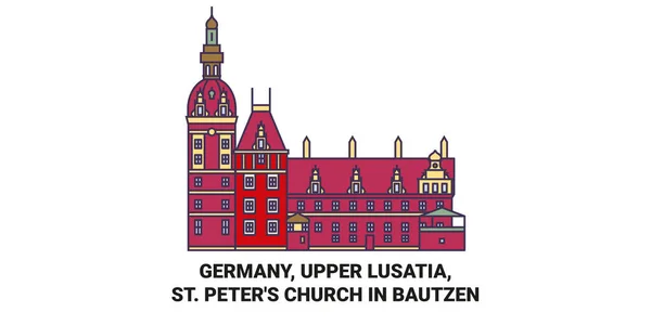 Germany Upper Lusatia Peters Church Bautzen Travel Landmark Line Vector — 스톡 벡터