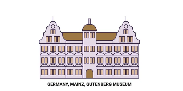 Germany Mainz Gutenberg Museum Travel Landmark Line Vector Illustration — Stock Vector