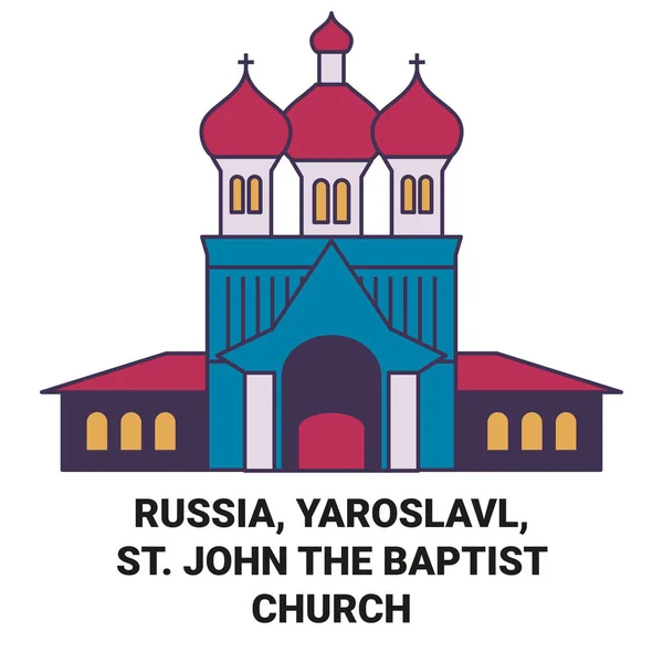 Russia Yaroslavl John Baptist Church Travel Landmark Line Vector Illustration — Stock Vector