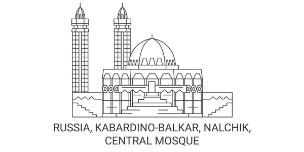 Russie Kabardinobalkar Nalchik Illustration Vectorielle Ligne Voyage Mosquée Centrale — Image vectorielle