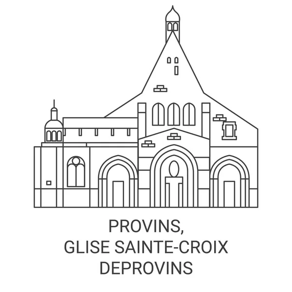 Francia Provins Glise Saintecroix Provins Viaggi Landmark Line Vector Illustration — Vettoriale Stock
