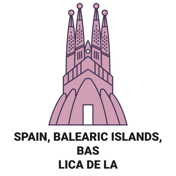 Hiszpania Baleary Bazylika Sagrada Famlia Podróż Punkt Orientacyjny Linia Wektor — Wektor stockowy