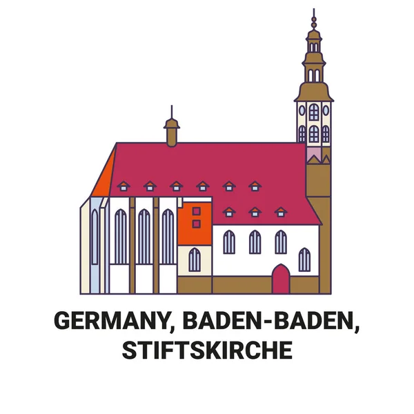 Németország Badenbaden Stiftskirche Utazás Mérföldkő Vonal Vektor Illusztráció — Stock Vector