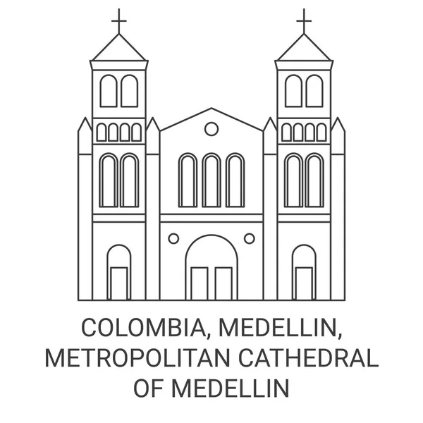 Colombia Medellín Catedral Metropolitana Medellín Recorrido Hito Línea Vector Ilustración — Archivo Imágenes Vectoriales