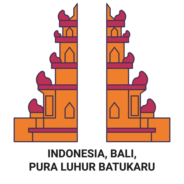 Indonesien Bali Pura Luhur Batukaru Reise Meilenstein Linienvektorillustration — Stockvektor