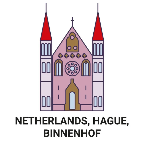 Netherlands Hague Binnenhof Travel Landmark Line Vector Illustration — 스톡 벡터