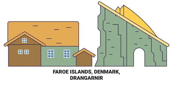 Dánia Feröer Szigetek Drangarnir Utazás Mérföldkő Vonal Vektor Illusztráció — Stock Vector