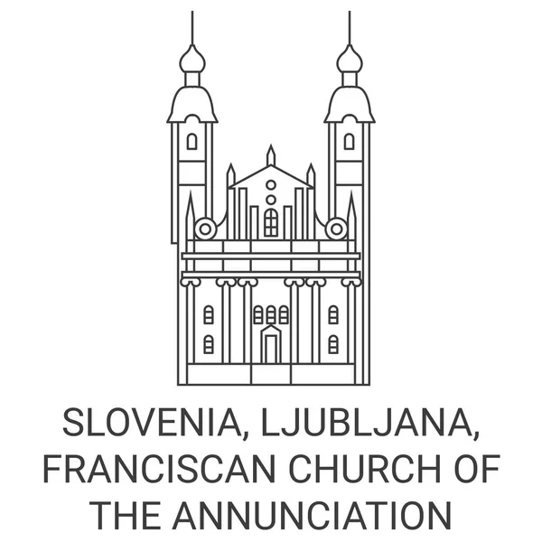 スロベニア リュブリャナ フランシスコ教会の発音旅行のランドマークラインベクトル図 — ストックベクタ