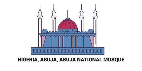 stock vector Nigeria, Abuja, Abuja National Mosque, travel landmark line vector illustration