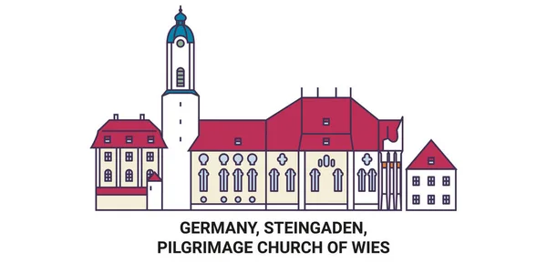 Germany Steingaden Pilgrimage Church Wies Travels Landmark Line Vector Illustration — стоковий вектор