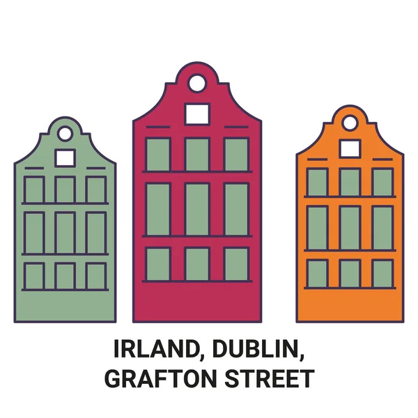 Irland Dublin Grafton Street Travel Landmark Line Vector Illustration — Vetor de Stock