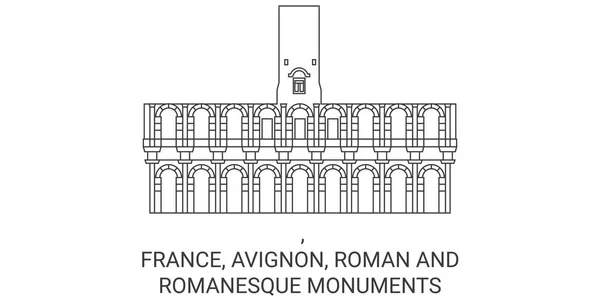 France Avignon Monuments Romains Romans Illustration Vectorielle Ligne Voyage — Image vectorielle