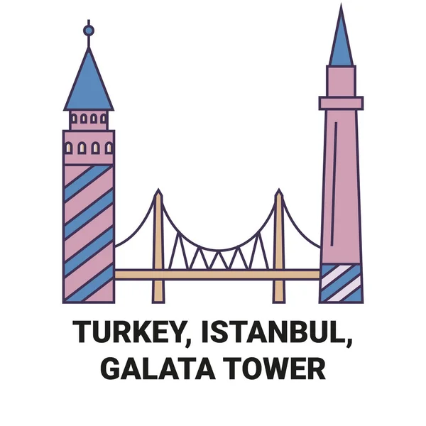 Turquie Istanbul Galata Tour Voyage Illustration Vectorielle Ligne Historique — Image vectorielle