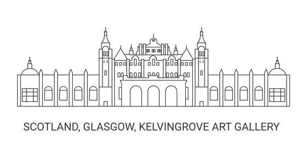 苏格兰 格拉斯哥 开尔文格罗夫美术馆 旅行地标线矢量图解 — 图库矢量图片