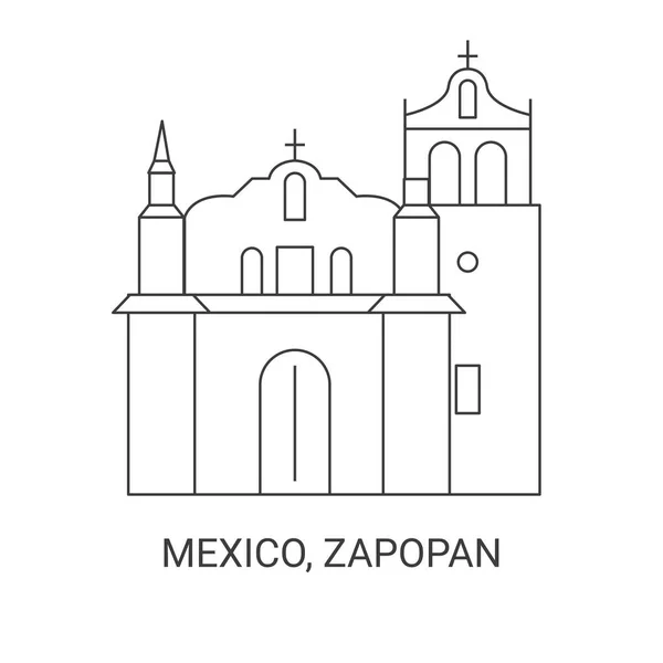 México Zapopan Viaje Hito Línea Vector Ilustración — Vector de stock