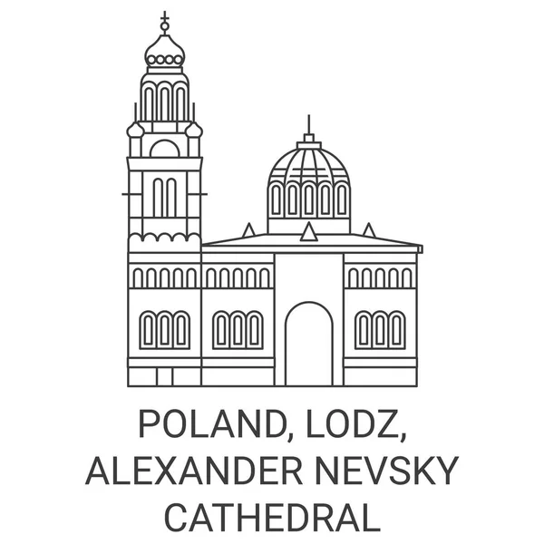 Πολωνία Lodz Alexander Nevsky Καθεδρικός Ναός Ταξίδι Ορόσημο Γραμμή Διανυσματική — Διανυσματικό Αρχείο
