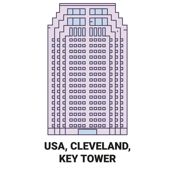 Usa Cleveland Key Tower Reise Meilenstein Linie Vektor Illustration — Stockvektor