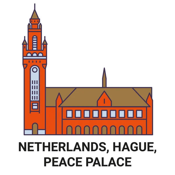 Nizozemsko Haag Peace Palace Cestovní Orientační Linie Vektor Ilustrace — Stockový vektor