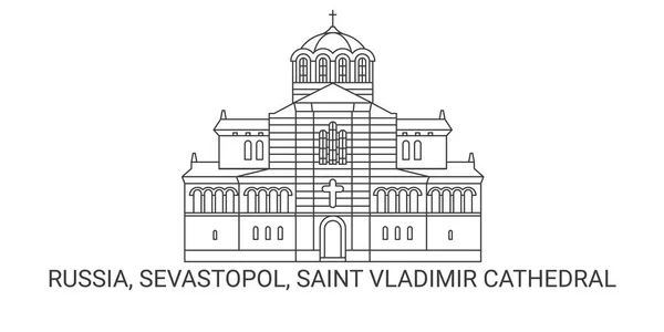 Russie Sébastopol Cathédrale Saint Vladimir Illustration Vectorielle Ligne Voyage — Image vectorielle