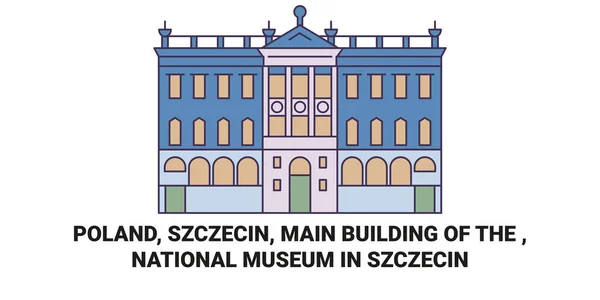 Polandia Szczecin Gedung Utama Museum Nasional Szczecin Gambar Vektor Garis - Stok Vektor