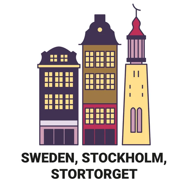 Suecia Estocolmo Stortorget Viaje Hito Línea Vector Ilustración — Archivo Imágenes Vectoriales