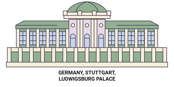 Jerman Stuttgart Istana Ludwigsburg Gambaran Vektor Garis Batas Perjalanan - Stok Vektor