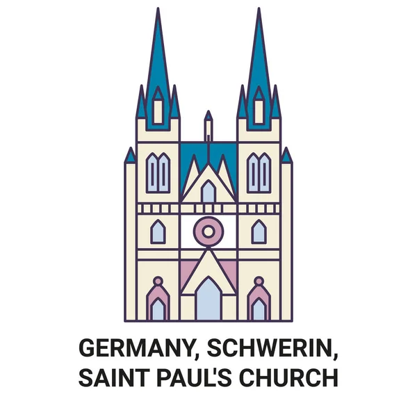 Alemania Schwerin Iglesia San Pablo Recorrido Hito Línea Vector Ilustración — Vector de stock