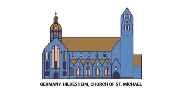 ドイツ ヒルデスハイム 聖ミカエル教会旅行ランドマークラインベクトルイラスト — ストックベクタ