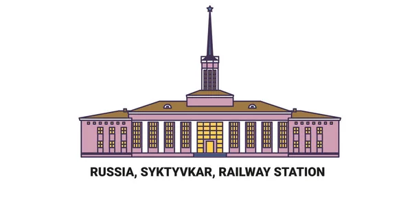 Rusya Syktyvkar Demiryolu Stasyonu Seyahat Çizgisi Çizelgesi Çizimi — Stok Vektör