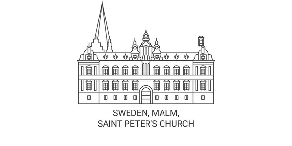 Suède Malm Saint Peters Illustration Vectorielle Ligne Voyage Église — Image vectorielle