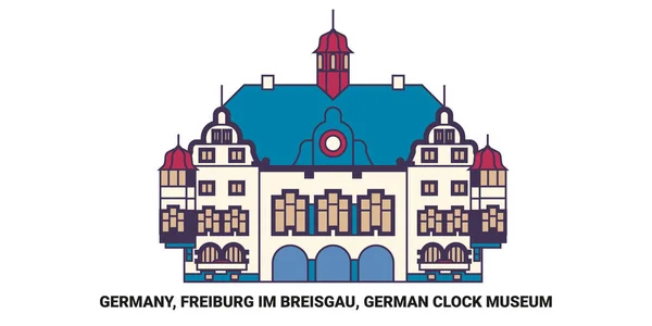 Duitsland Freiburg Breisgau Duits Klok Museum Reizen Oriëntatiepunt Lijn Vector — Stockvector