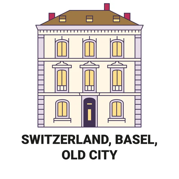 Suisse Bâle Vieille Ville Illustration Vectorielle Ligne Voyage — Image vectorielle