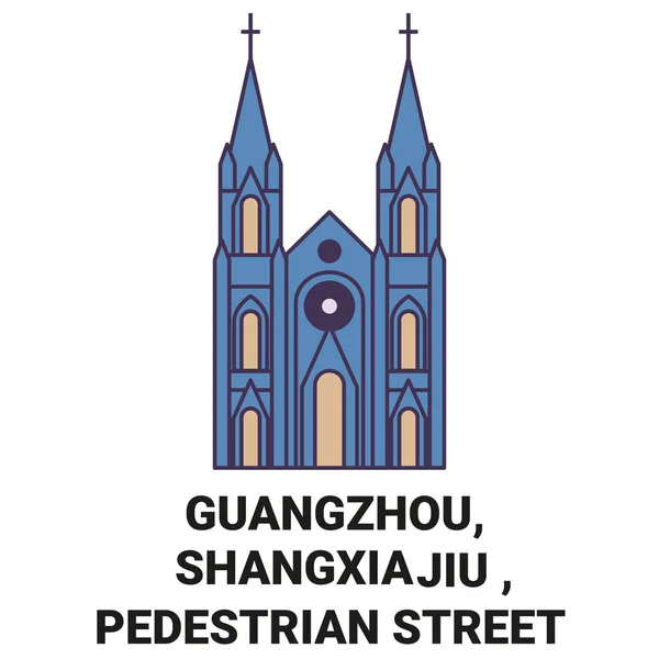 China Guangzhou Shangxiajiu Peatonal Calle Recorrido Hito Línea Vector Ilustración — Vector de stock