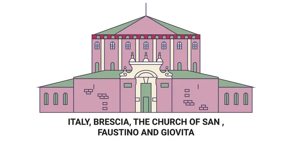 意大利 布雷西亚 圣教堂 福斯蒂诺和乔维塔 旅行地标线矢量图解 — 图库矢量图片