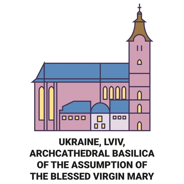 Ukraine Lviv Cathédrale Basilique Assomption Bienheureuse Vierge Marie Voyage Illustration — Image vectorielle