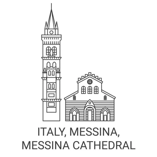 Italien Messina Messina Cathedral Resor Landmärke Linje Vektor Illustration — Stock vektor