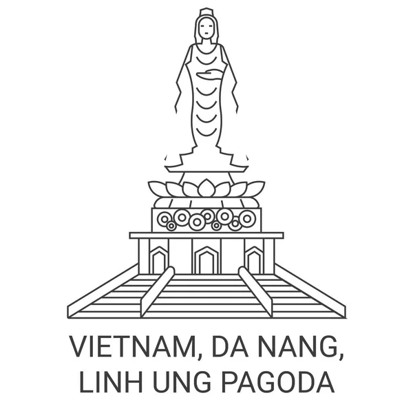 Vietnam Nang Linh Ung Pagoda Reizen Oriëntatiepunt Lijn Vector Illustratie — Stockvector