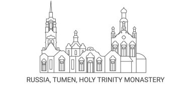 Russia, Tumen, Holy Trinity Monastery, travel landmark line vector illustration clipart