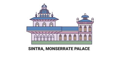 Portekiz, Sintra, Monserrate Sarayı, seyahat çizgisi vektör ilüstrasyonu