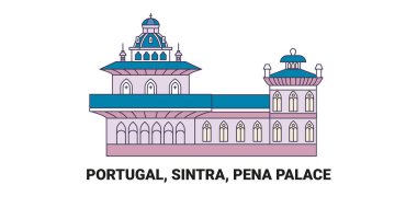 Portekiz, Sintra, Pena Sarayı, seyahat çizgisi vektör ilüstrasyonu