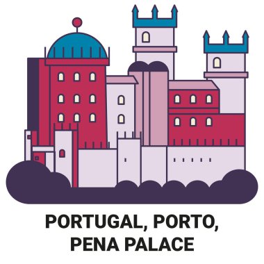 Portekiz, Porto, Pena Sarayı seyahat çizgisi vektör ilüstrasyonu