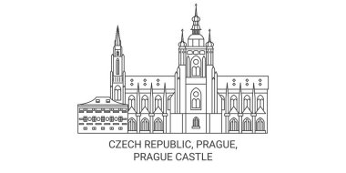 Çek Cumhuriyeti, Prag ve Prag Şatosu seyahat çizgisi vektör ilüstrasyonu