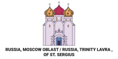 Rusya, Moskova Oblastı Rusya, Trinity Lavra, St. Sergius seyahat çizgisi vektör ilüstrasyonundan