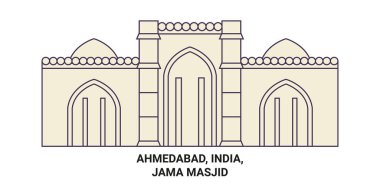 Hindistan, Ahmedabad, Jama Mescidi, seyahat çizgisi vektör ilüstrasyonu
