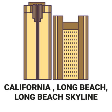 Birleşik Devletler, Kaliforniya, Long Beach, Long Beach Skyline seyahat çizgisi vektör ilüstrasyonu