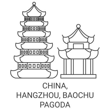 Çin, Hangzhou, Baochu Pagoda seyahat çizgisi çizimi